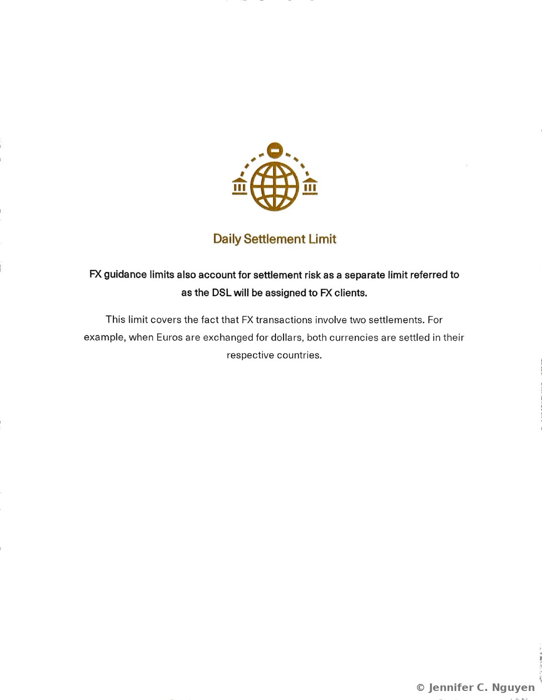 Continuation of a gray example box explaining that First Republic FX's overseas Correspondent Banks act as intermediaries between the remitters of payments and the ultimate beneficiaries, followed by bullets noting FX funds its cross border client payments by exchanging dollars for foreign currency with money center banks, a Continue bar, and the start of an FX Third Party Payments heading explaining the increased risk of sending cross border payments to third parties
