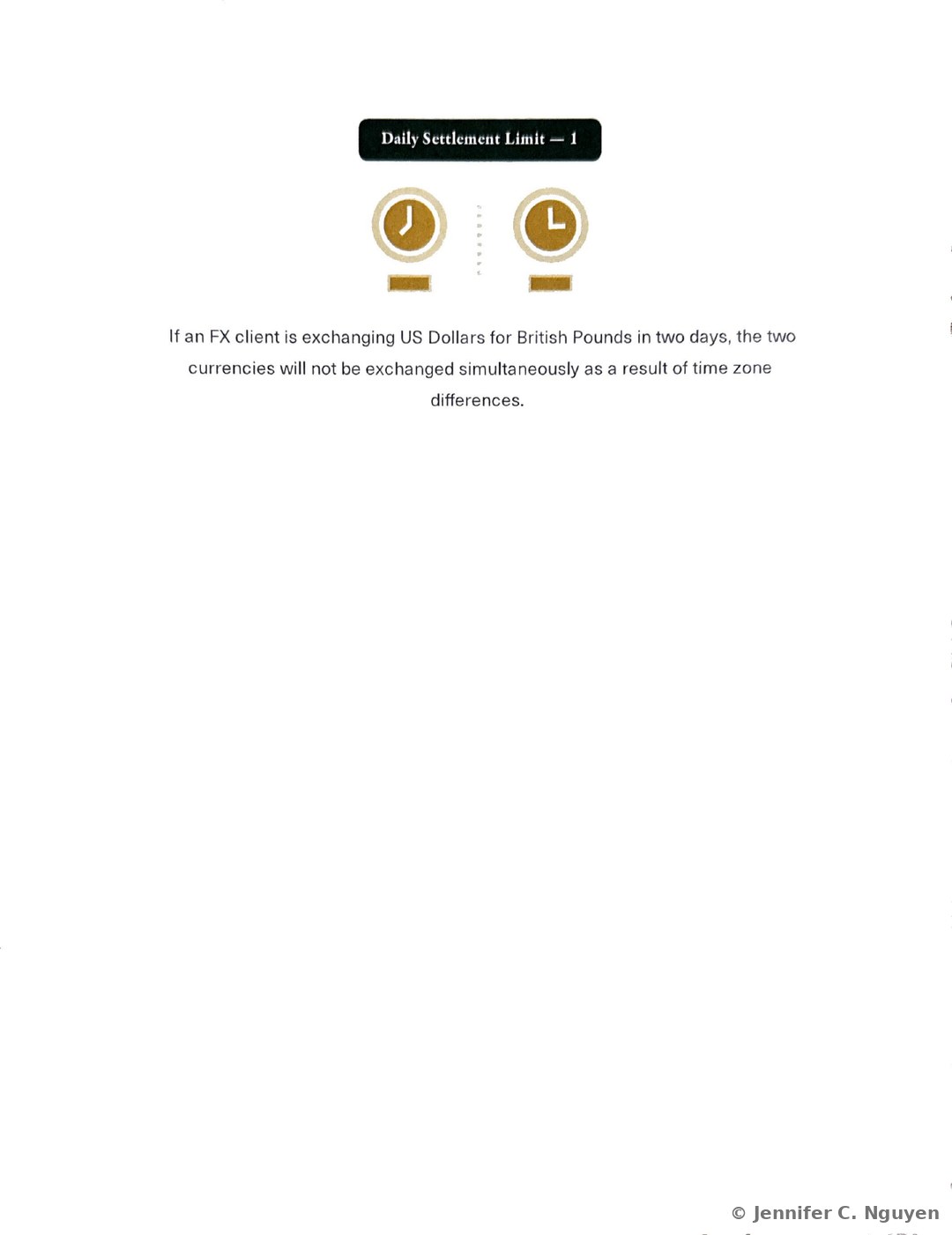Lesson 5 of 8 FX Operation Facts title page with a gold interlocking gears and globe icon, an FX Operations Facts heading, and a bulleted list explaining that FX Operations confirms all trades with authenticated client contacts from the Authorized Signers List before processing payments, that dual authentication means no single client contact can both execute and confirm the same transaction, and that FX Sales Advisors are prohibited from executing, confirming, and settling client deals under segregation of duties principles