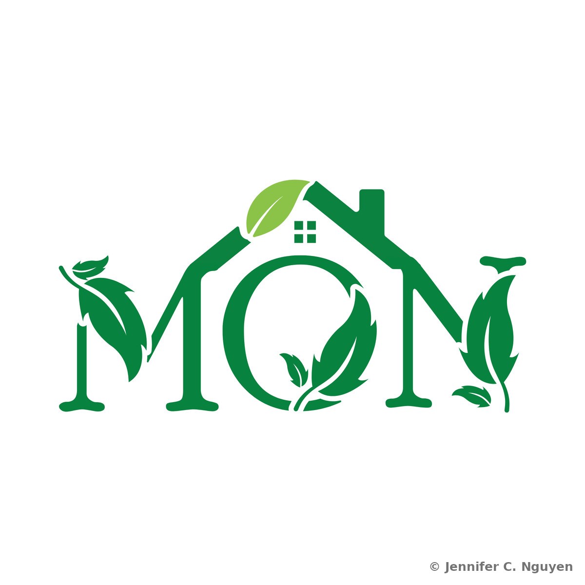 The Mon Cafe wordmark logo in forest green on a white background, with the single leaf on the rooftop rendered in a lighter, contrasting green