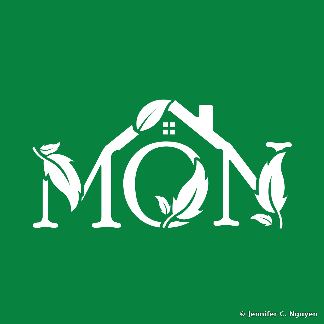 The Mon Cafe house-and-leaf wordmark logo in white, reversed out on a solid forest green background
