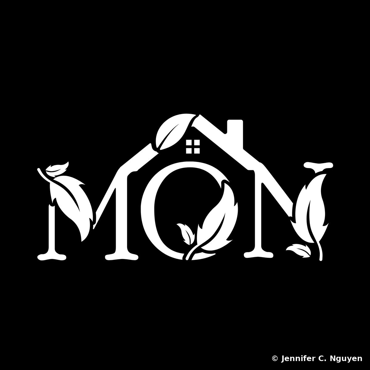 The same Mon Cafe house-and-leaf wordmark logo reversed out in white on a solid black background